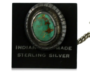 Navajo Tie Tack .925 Silver Kingman Turquoise Native American Artist C.80's