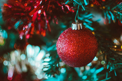 Closeup of a red Christmas ornament