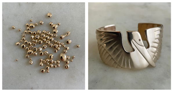 14K Gold Casting Grain and a MIMOSA Handcrafted Pelican Cuff in 14K Gold