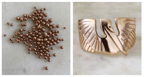 Bronze Casting Grain and a MIMOSA Handcrafted Pelican Cuff in Bronze