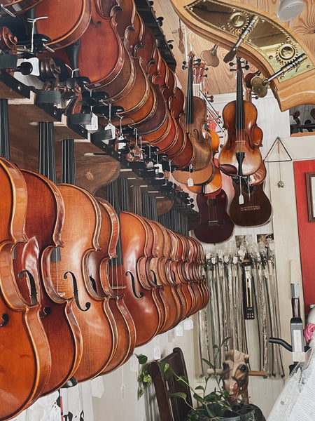Instruments at Tom's Fiddle and Bow in Arnaudville, Louisiana