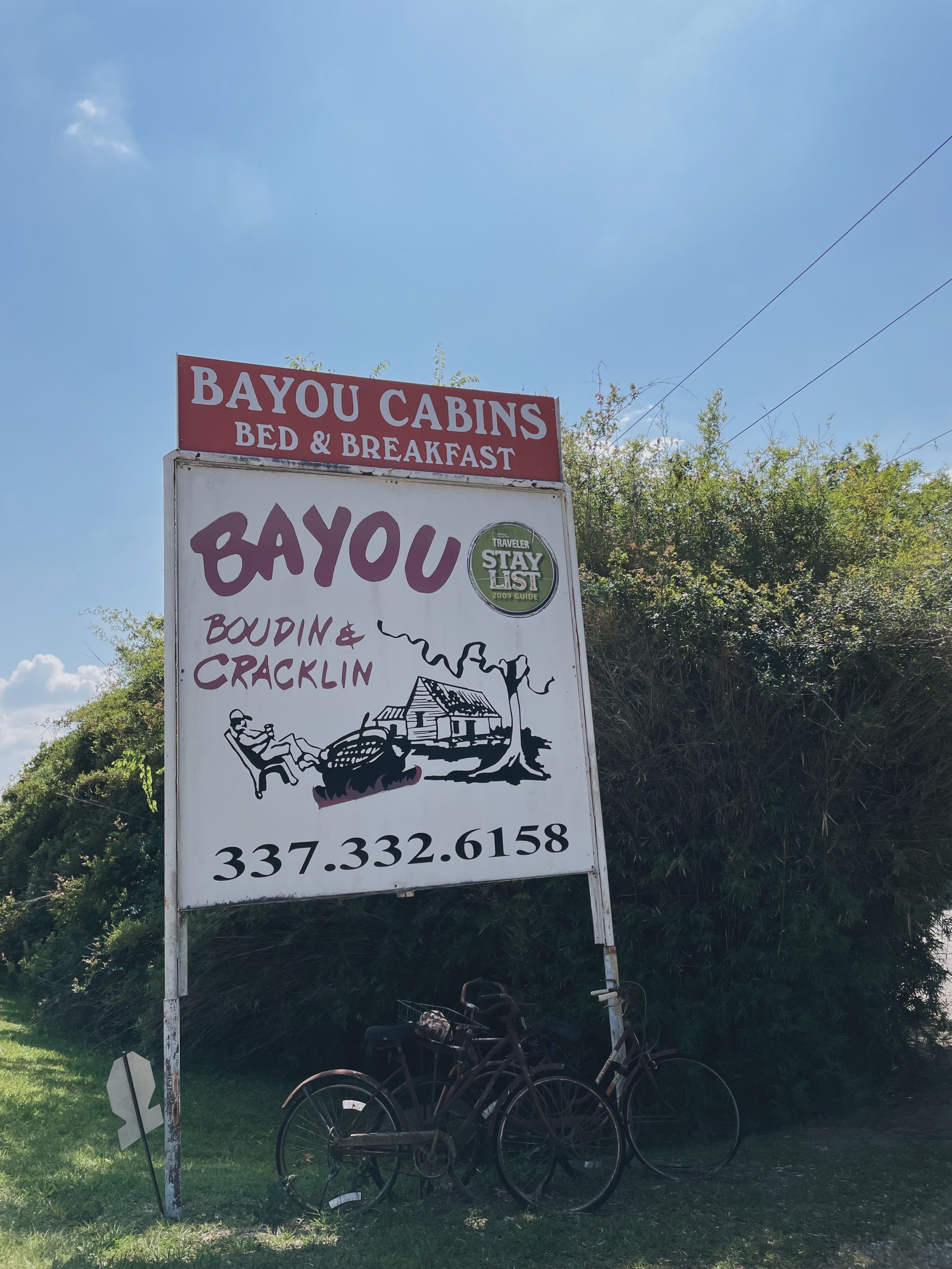 The Entrance Sign for the Bayou Cabins in Breaux Bridge, Louisiana