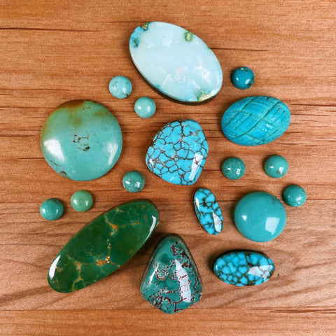 various unset blue and green turquoise cabochons