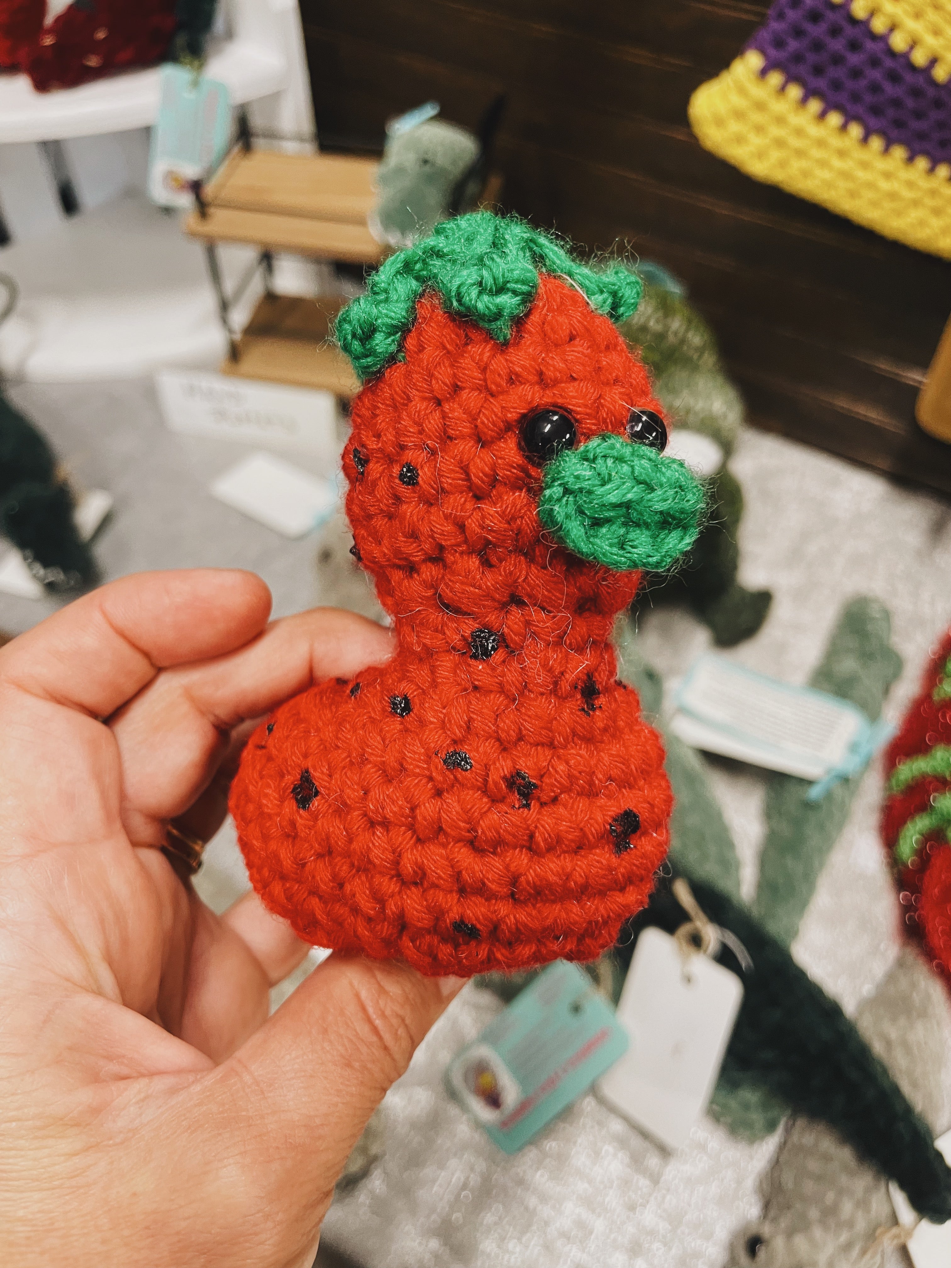 A Handmade Strawberry-Themed Duck Available for Sale at the Ponchatoula Country Market
