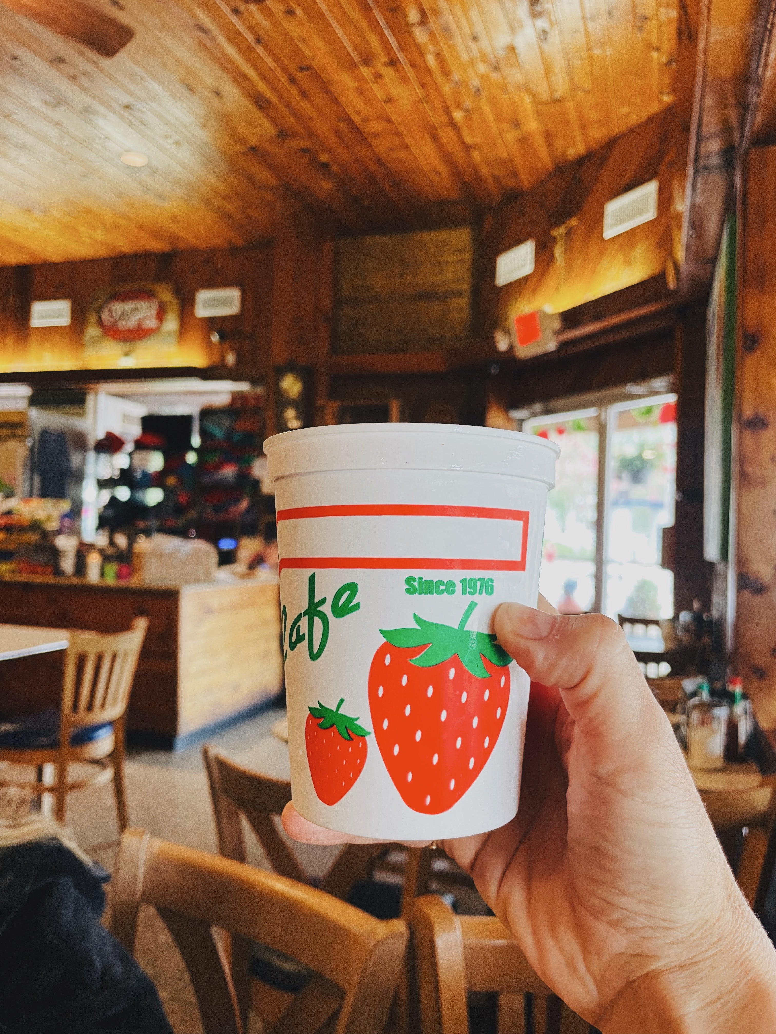 Non-Alcoholic Strawberry Daiquiri In Souvenir Cup at Paul's Cafe in Ponchatoula, Louisiana