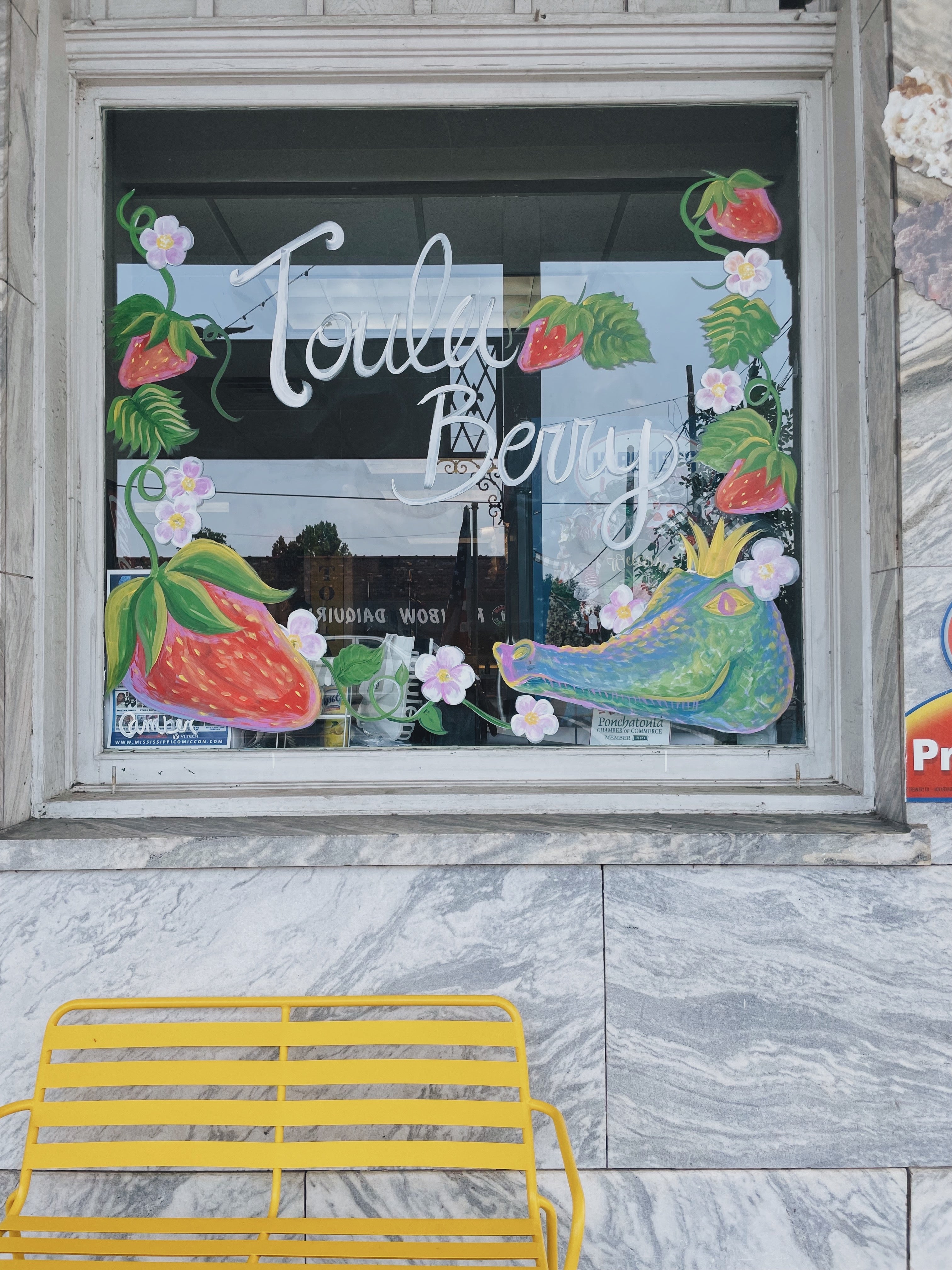 Exterior Window of Toula Berry Cafe in Ponchatoula, Louisiana