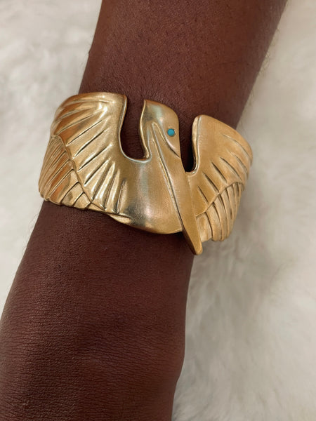 MIMOSA Handcrafted's Bronze Pelican Bracelet with A Turquoise Stone Eye