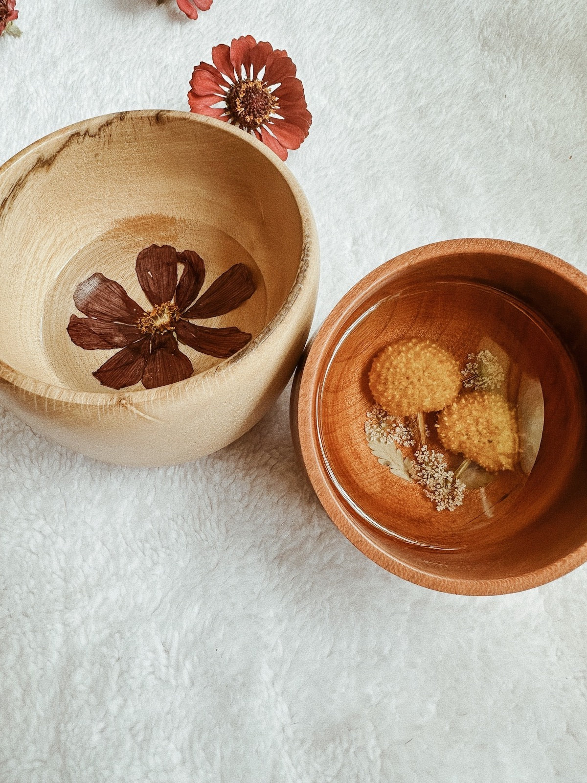 Wooden Bowls with Flowers in Resin from Roots Floral Preservation