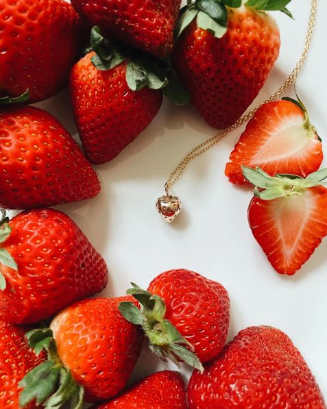 MIMOSA Handcrafted's Strawberry Necklace Is Surrounded By Fresh Strawberries