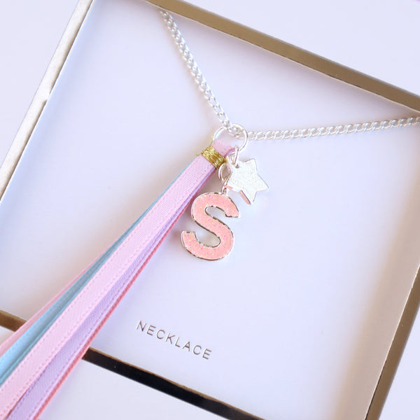 'S' Pink Glitter Initial Necklace