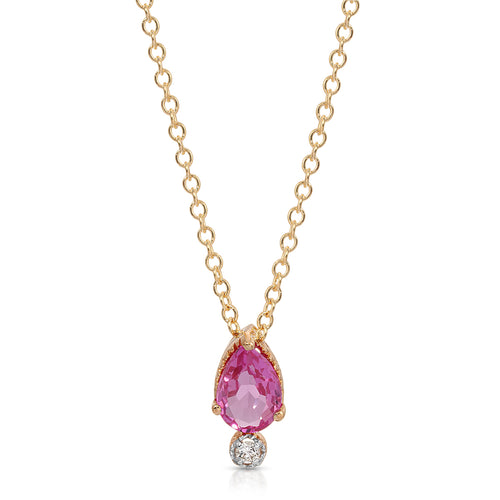 Pink Sapphire Pear & Diamond Duo Necklace