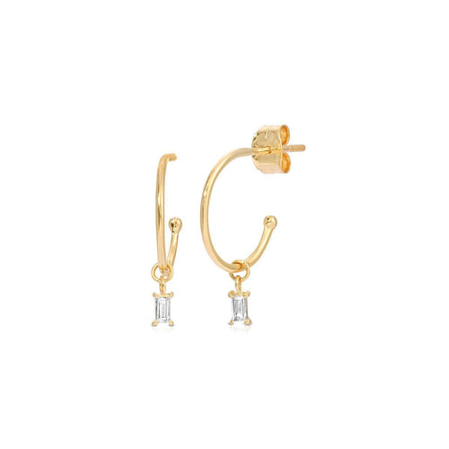 Diamond Baguette Charm Hoops