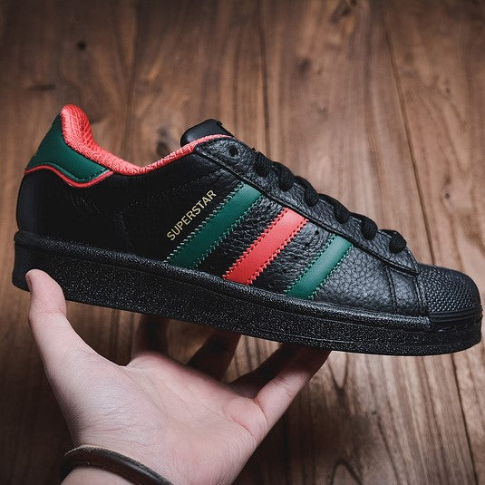 adidas superstar black and red stripes
