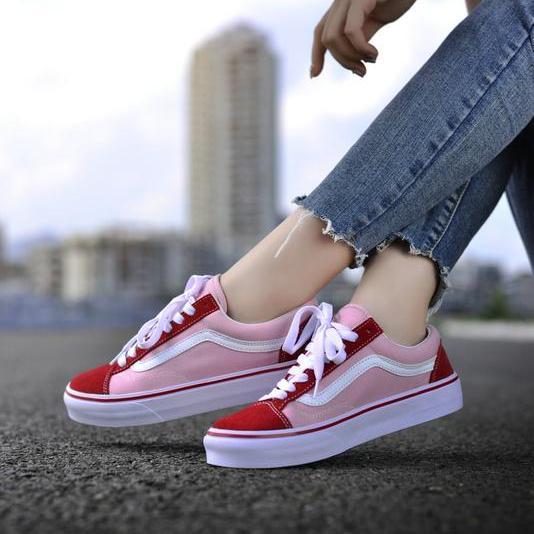 red and pink vans