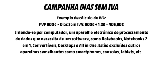 Condições Dias sem IVA Computadores