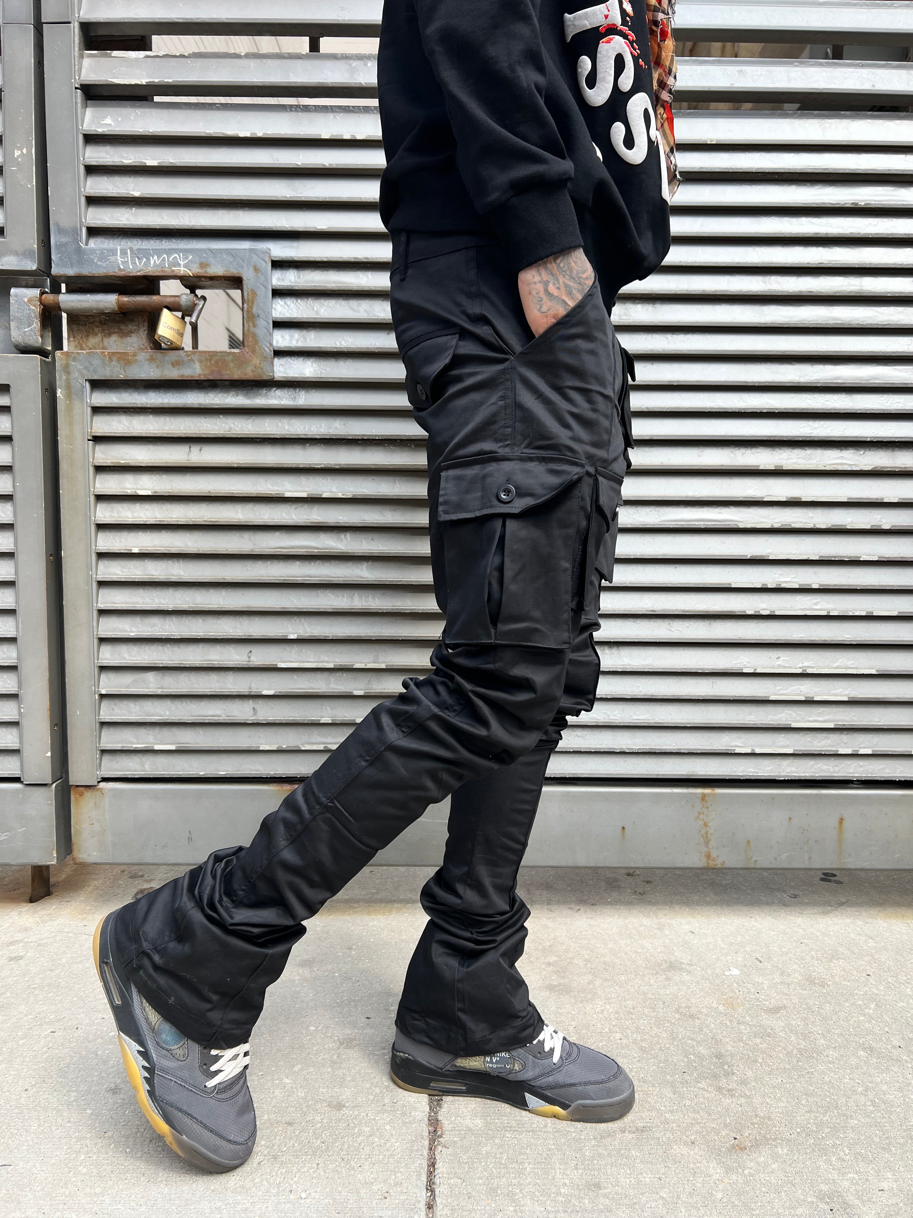 Black Stacked Cargo Pants | atelier-yuwa.ciao.jp