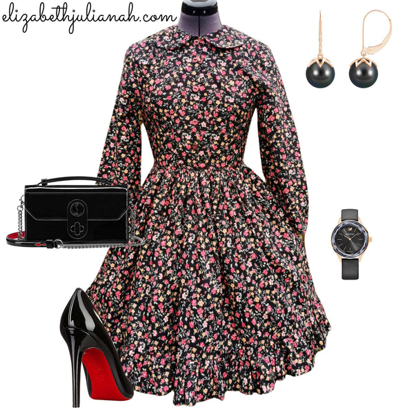 Halle B, Shirt Dress in Black Floral Cotton