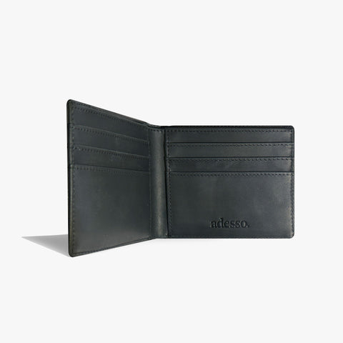 Black saddle leather men's bifold wallet