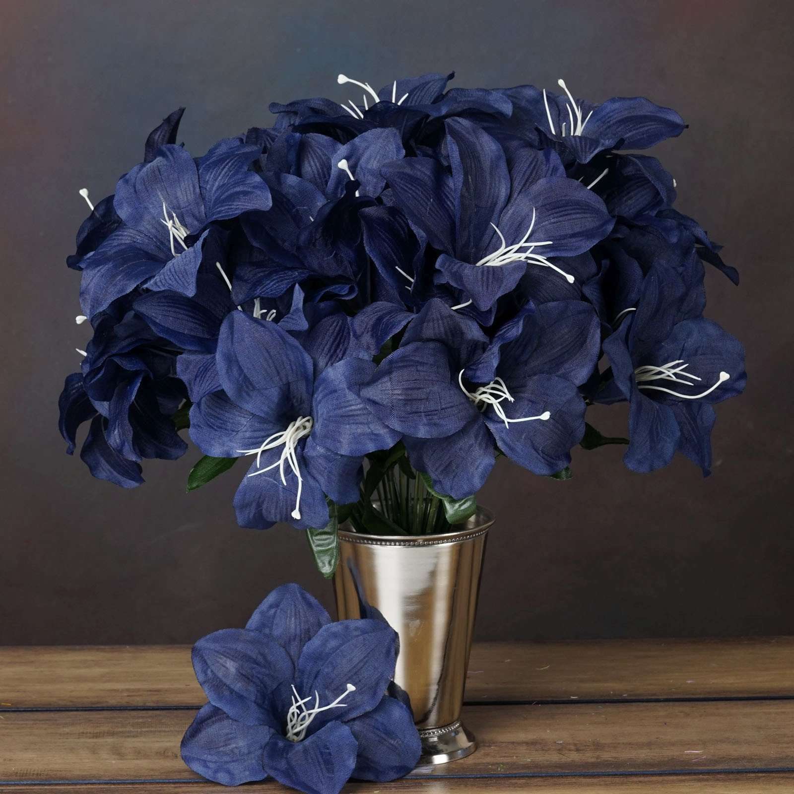 10 Bush 60 Pcs Navy Blue Artificial Silk Eastern Lily ...