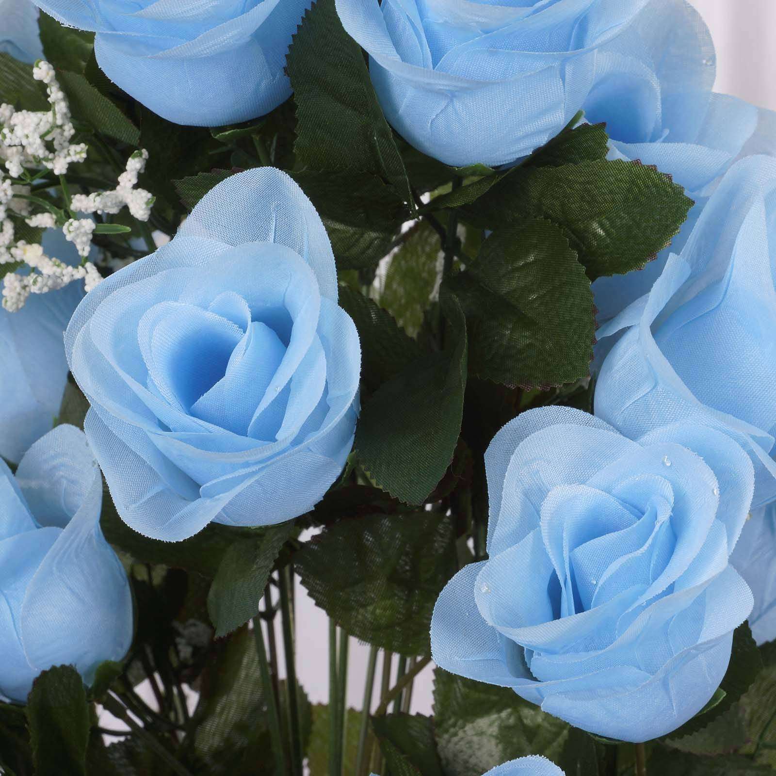 4 Bush 96 Pcs Light Blue Artificial Large Rose Bud Flower Bridal