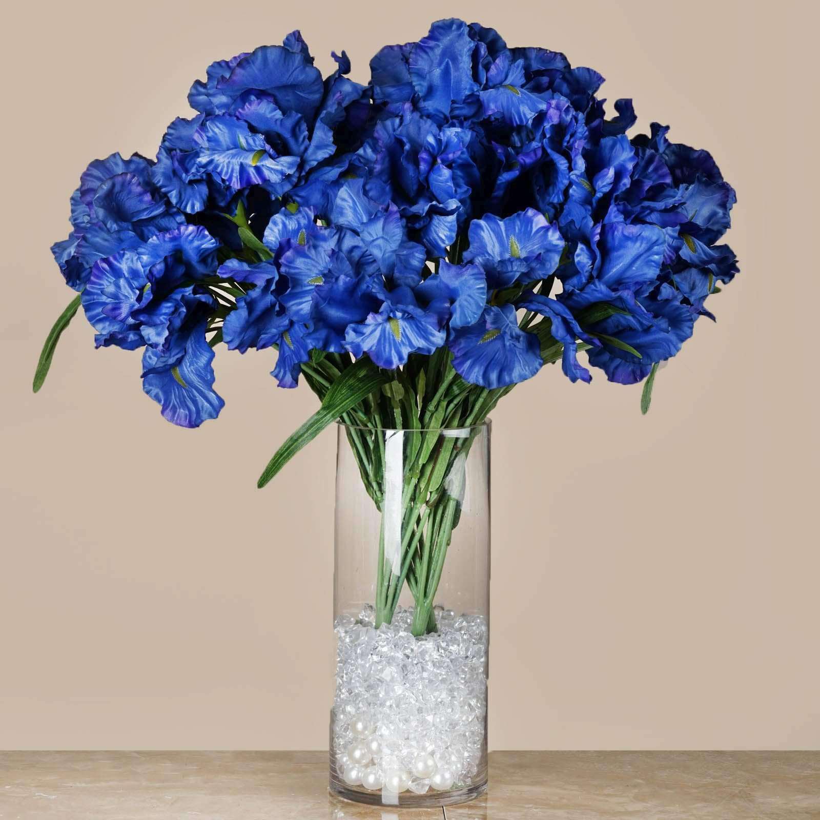 4 Bush 36 Pcs Blue Artificial Large Iris Flowers Bridal Bouquet