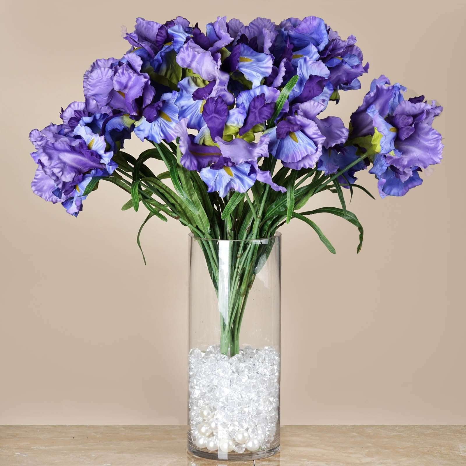 4 Bush 36 Pcs Purple Artificial Large Iris Flowers Bridal Bouquet