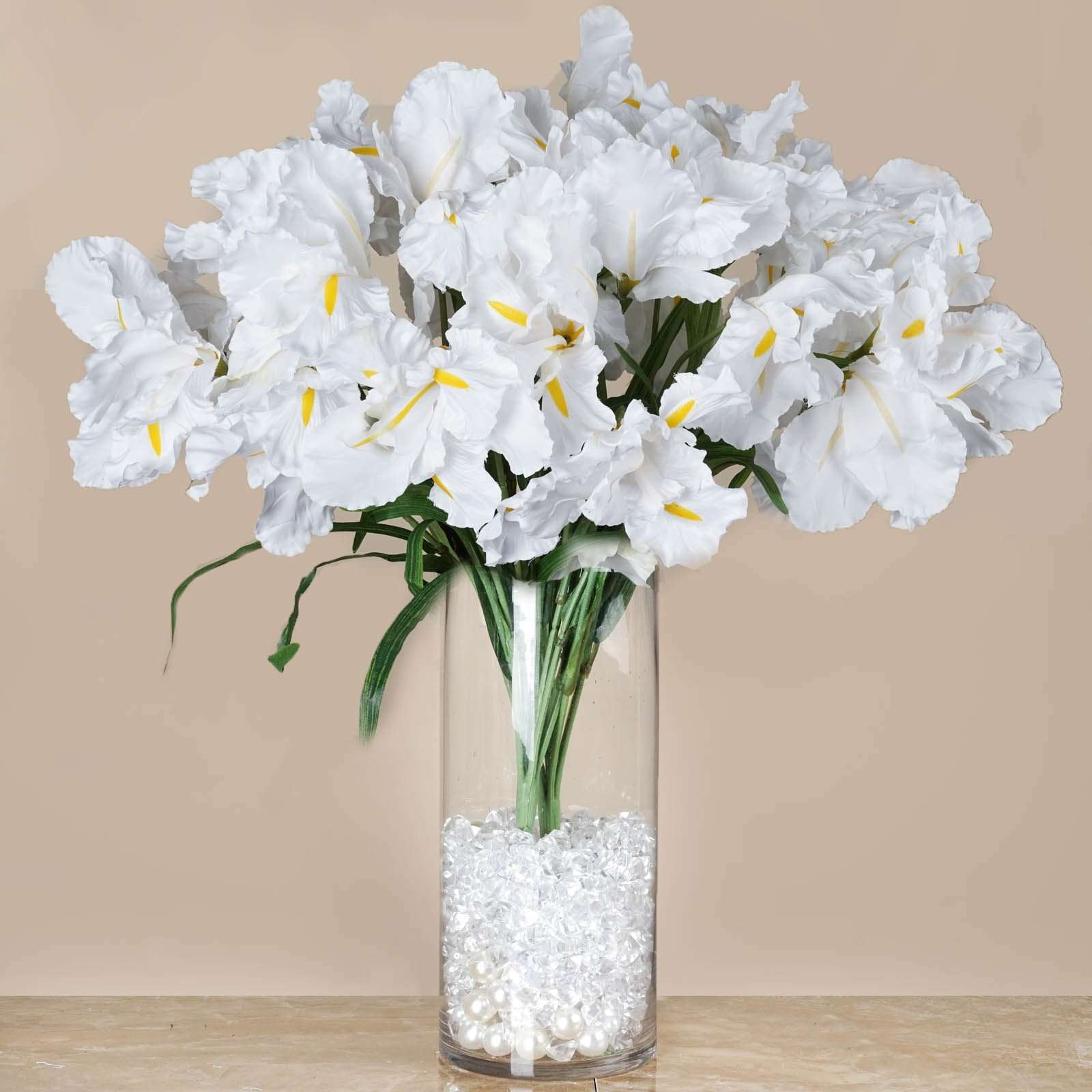4 Bush 36 Pcs White Artificial Large Iris Flowers Bridal Bouquet
