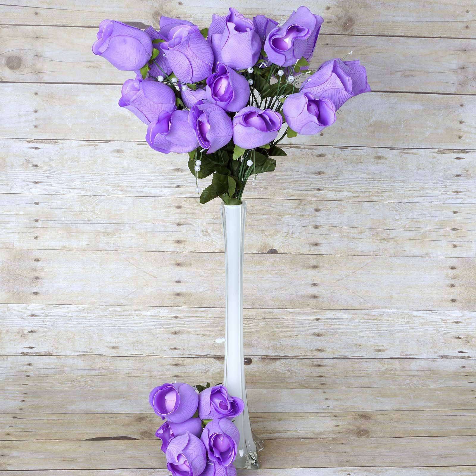 6 Bush 42 Pcs Lavender Artificial Velvet Rose Bud Flowers Bridal