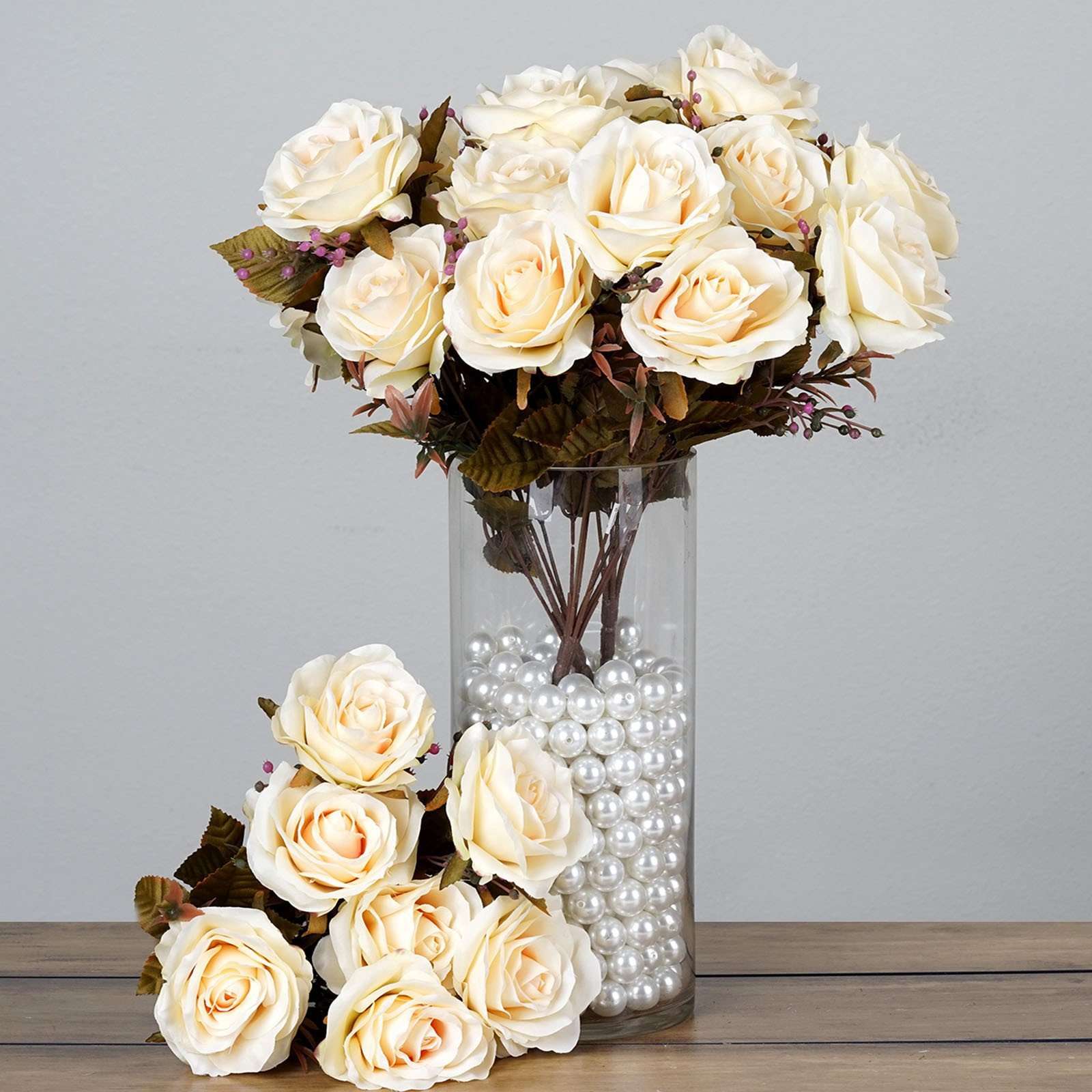 4 Pack 28 Pcs Cream Artificial Premium Open Roses Flower Bridal