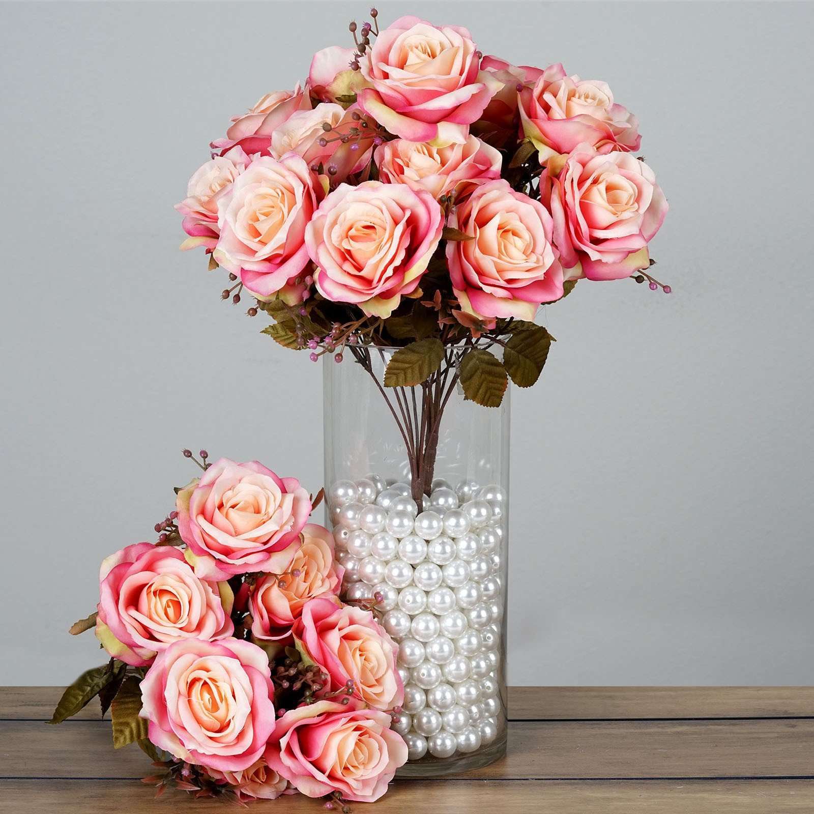 4 Pack 28 Pcs Pink Artificial Premium Open Roses Flower Bridal