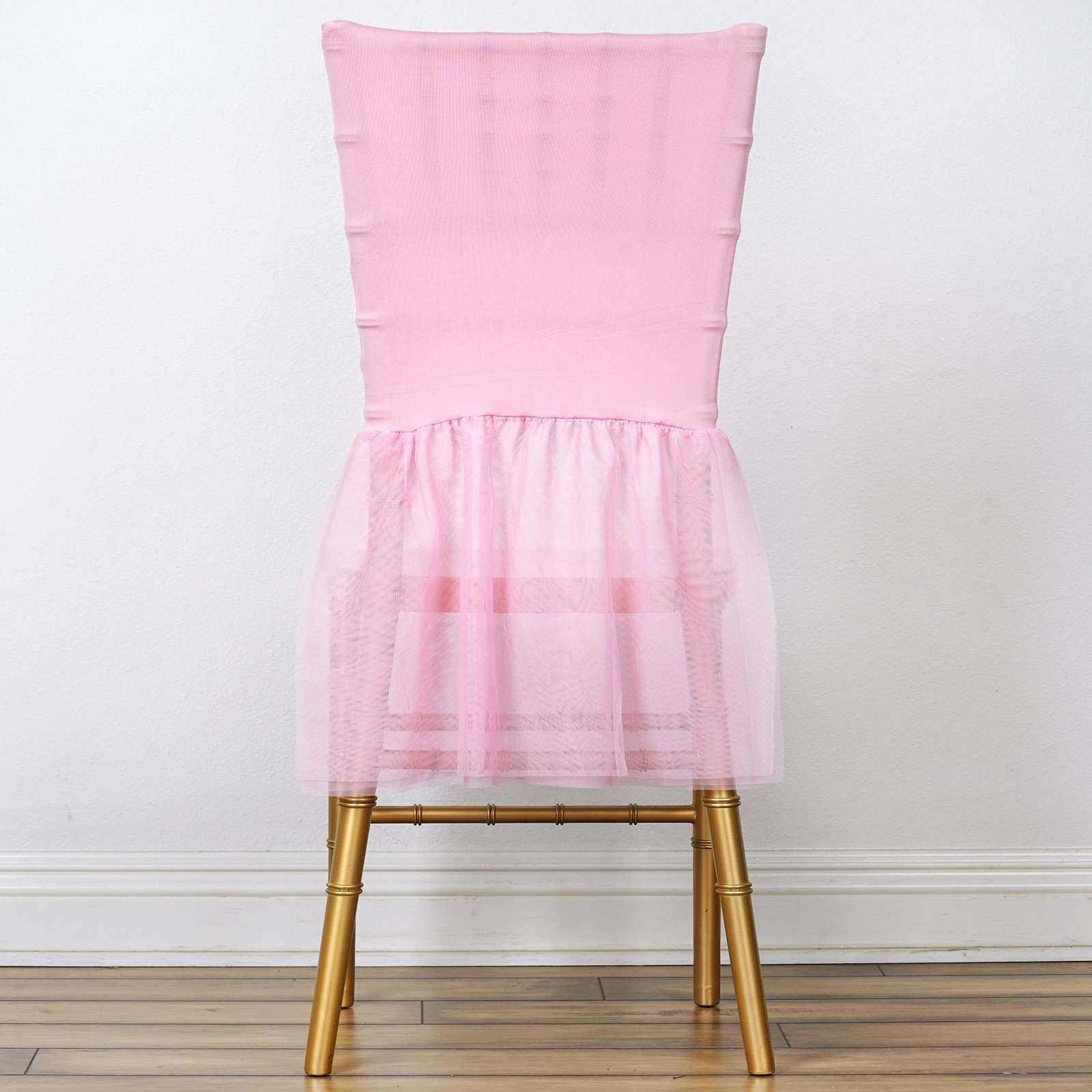 Wholesale Sheer Tulle Tutu Spandex Chair Skirt Cover For Wedding Birthday Party Event Decoration Pink