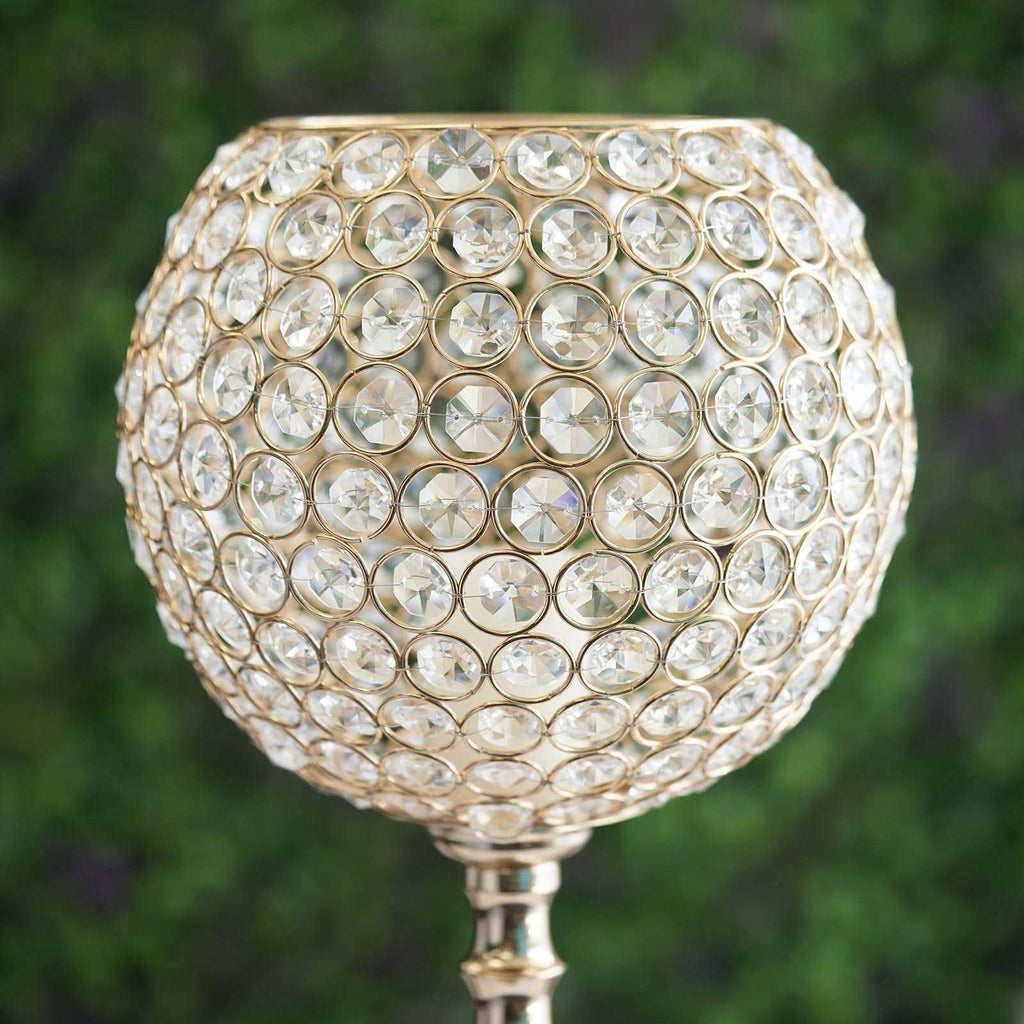 30" Gold Acrylic Crystal Goblet Candle Holder Flower Ball Centerpiece