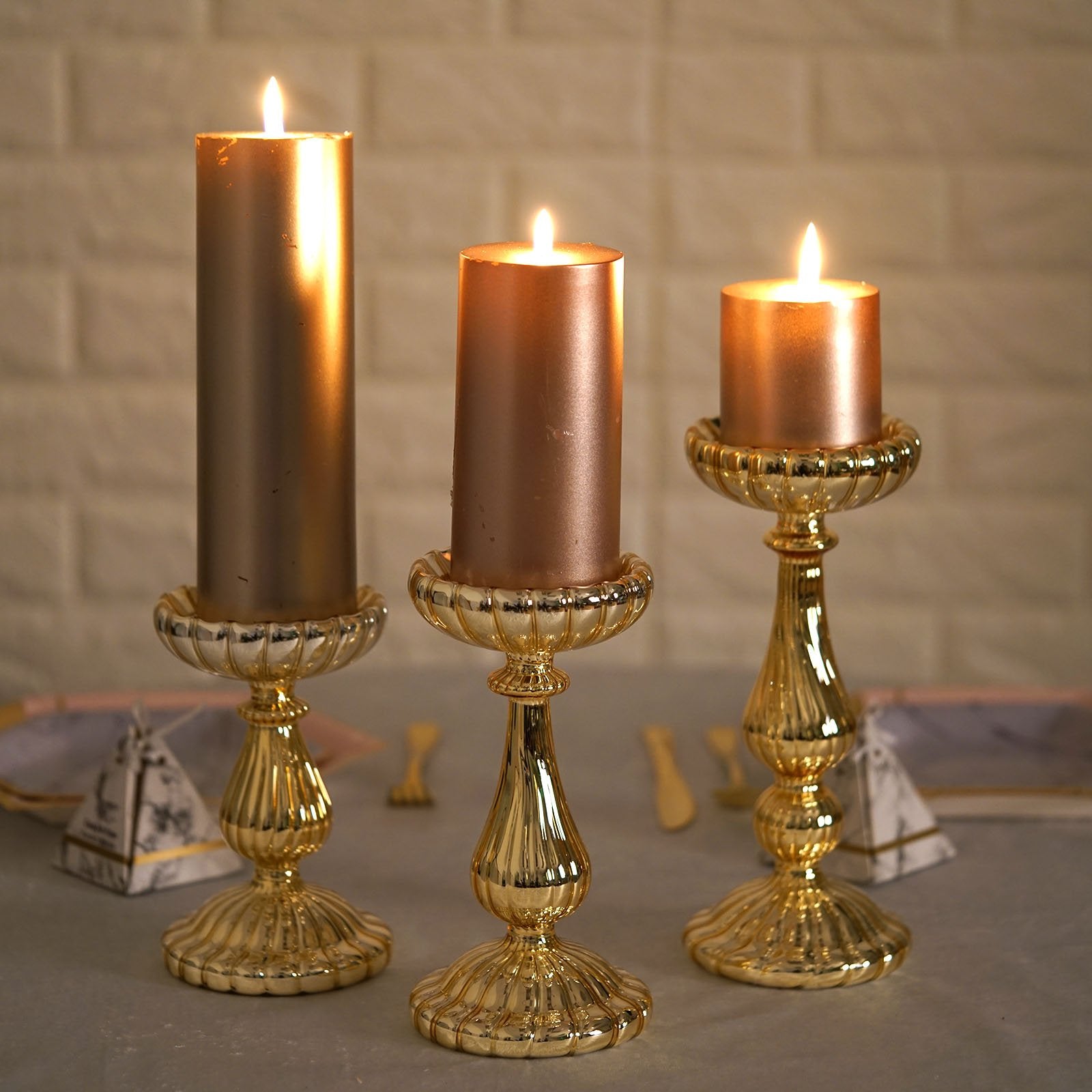 gold pillar candle holders