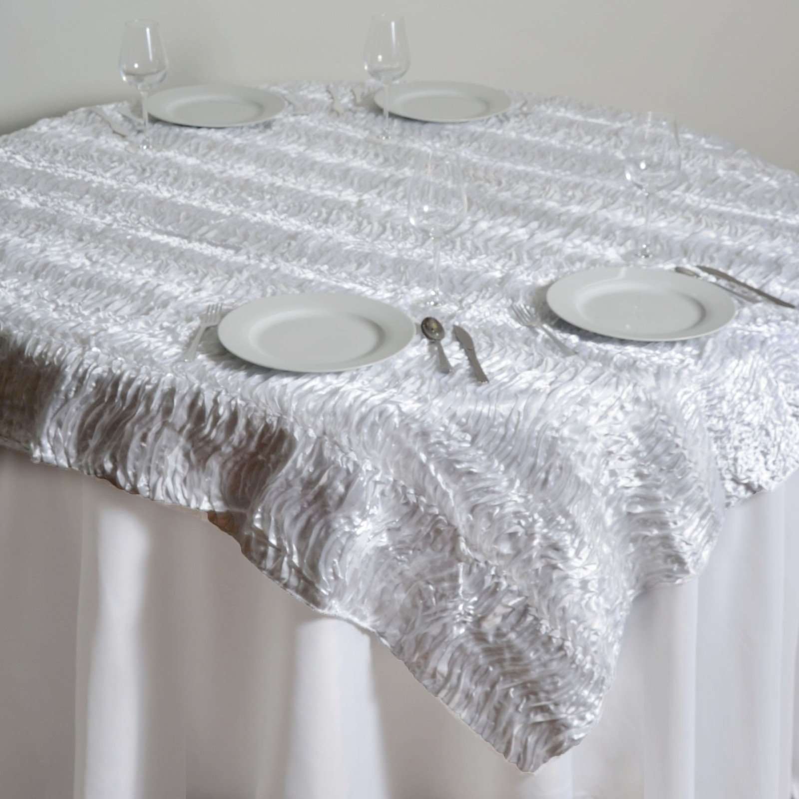 72 White Waves Style Satin Square Overlay For Wedding Catering