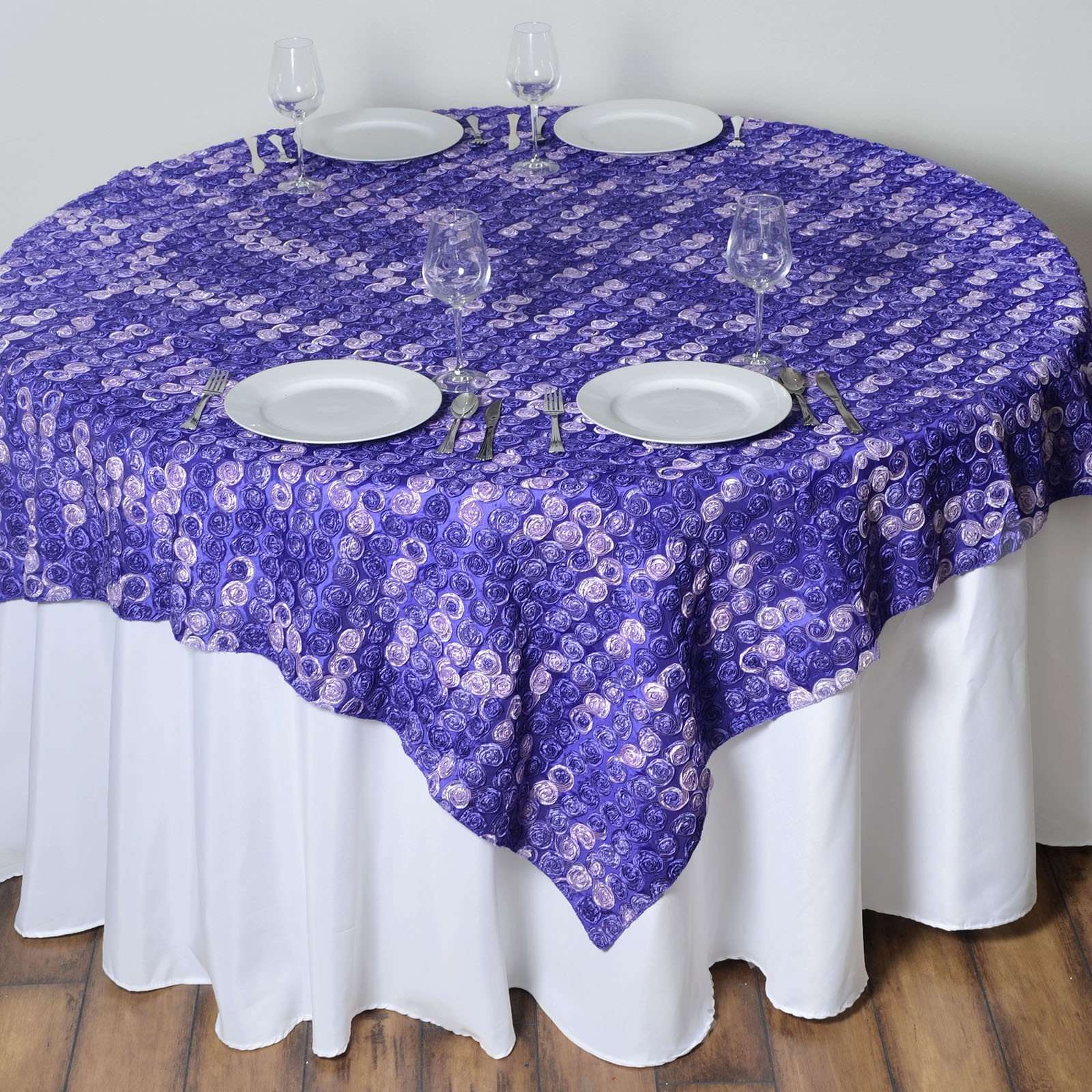 72 Purple Satin Mini Rosettes Square Overlay For Wedding Catering