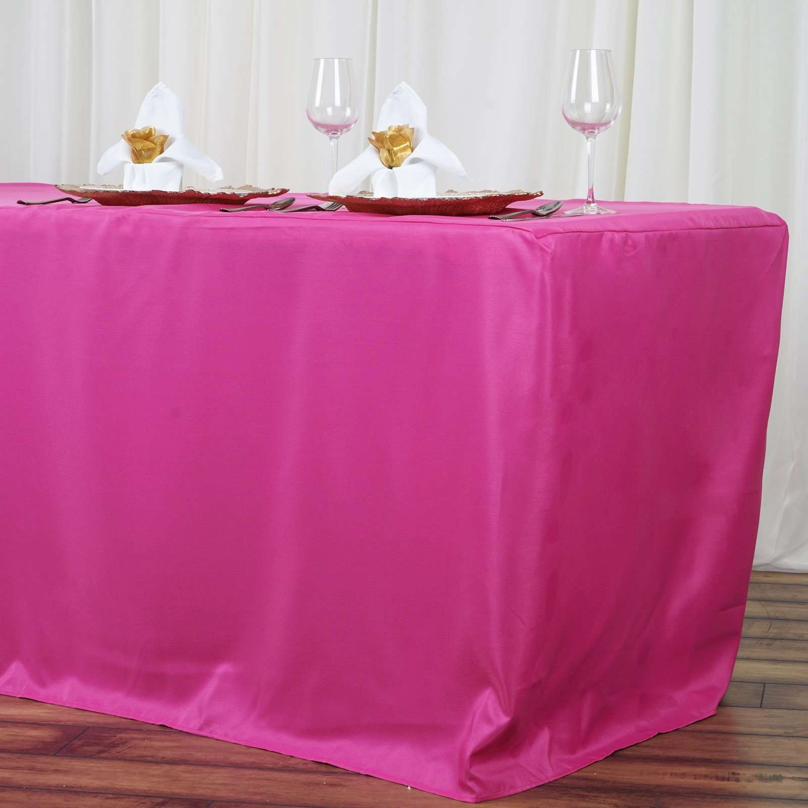 8ft Fitted Fushia Wholesale Polyester Table Cover Wedding Banquet