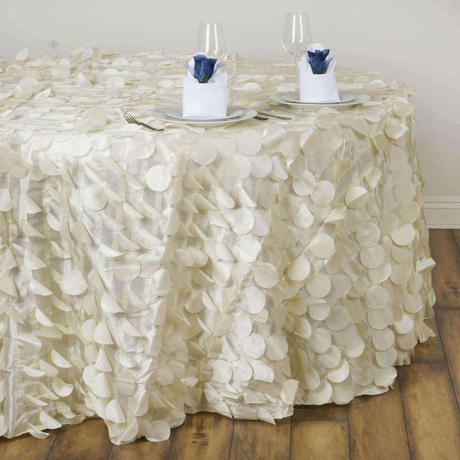 120 Fancy Ivory Wholesale Taffeta Round Petal Tablecloth For