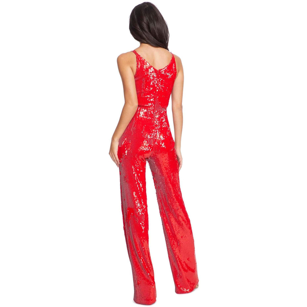 red sequin jumpsuit