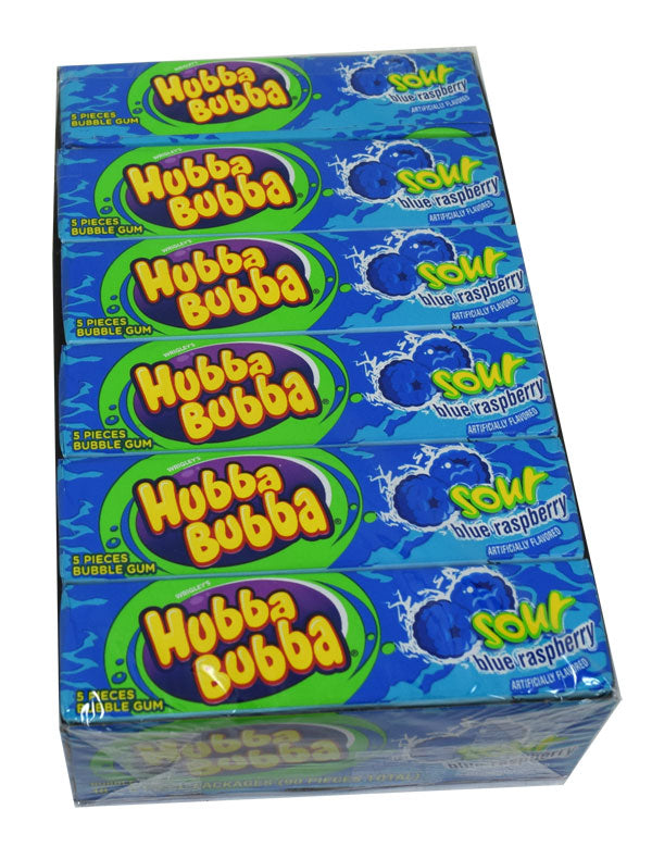 Hubba Bubba Sour Blue Raspberry Bubble Gum, 5 Piece (Pack of 18)