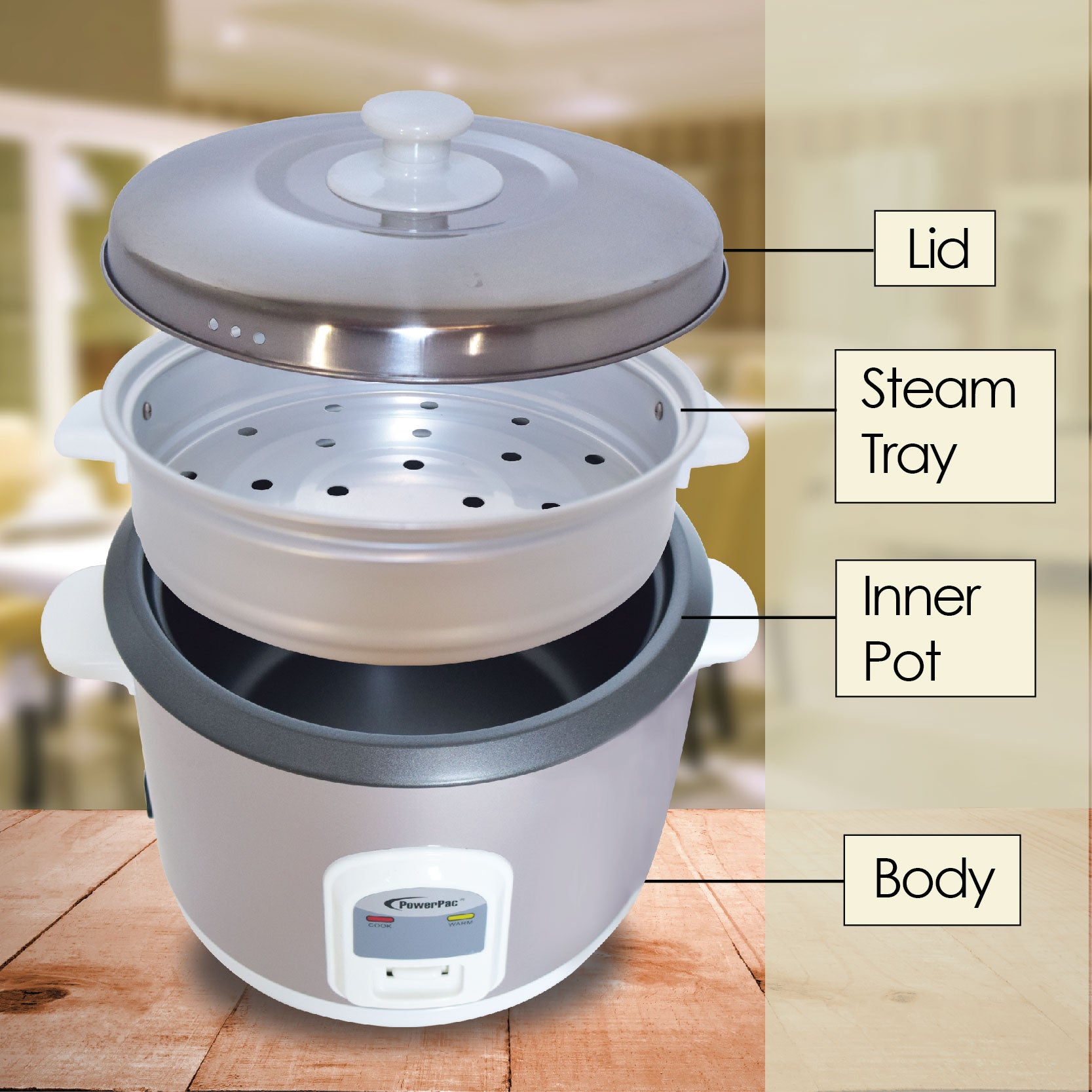 powerpac 1l rice cooker with steamer