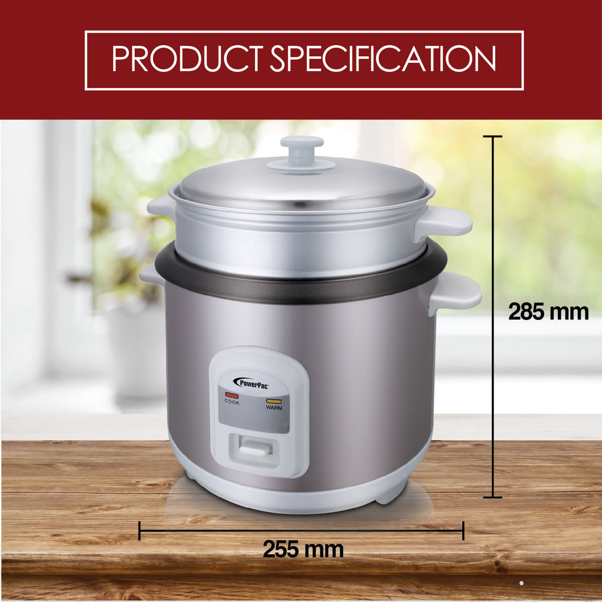 powerpac 1l rice cooker with steamer