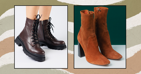 a collage of different shoes and boots in earthy tones