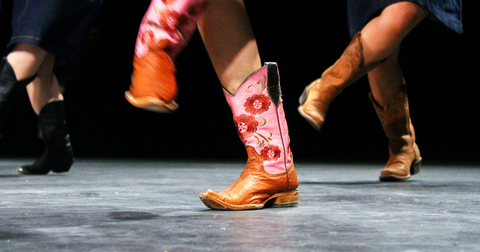 a pair of cowboy boots on a stage