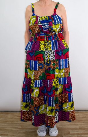 a photo of a maxi african print dress