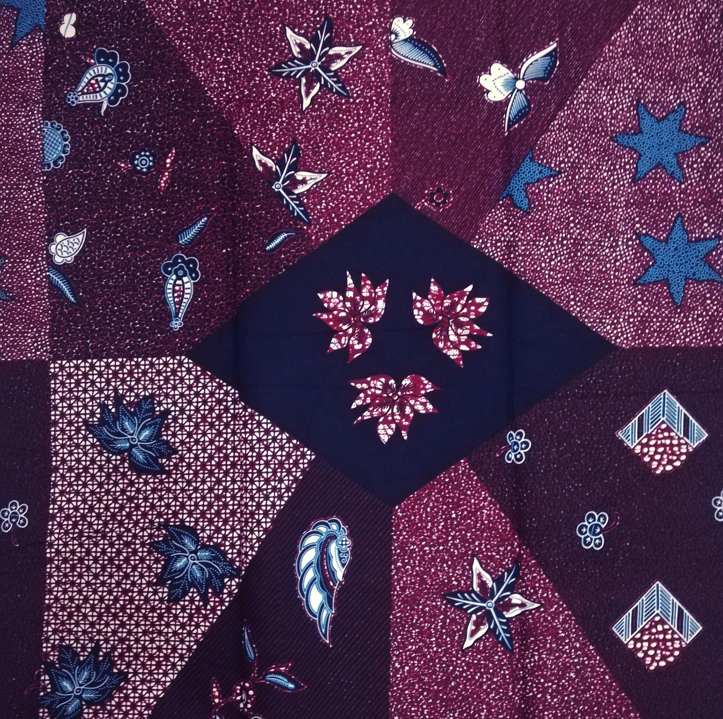 'DESIGNS (ON BURGUNDY)' SOFT African Wax Print Ankara Fabric