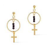 Halo Faith Drop Earrings Gold and Black Spinel