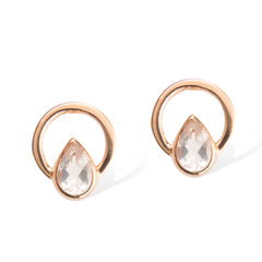Teardrop Single Ray Earrings Rose Gold and Rose Quartz