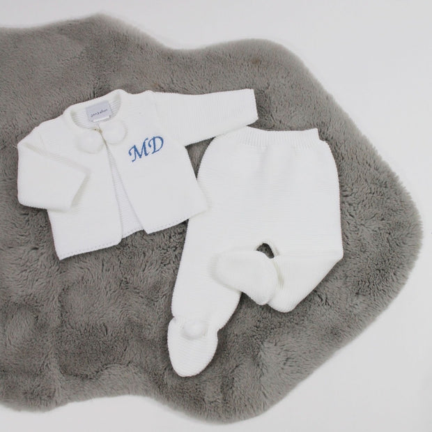 White Pom Pom Knitted Outfit (With or Without Initials) – Lavish Little  Style Baby