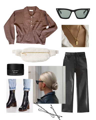 Leather Pants and Collared Shirt with Sherpa