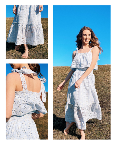 Eyelet Midi Dress with Tie Straps